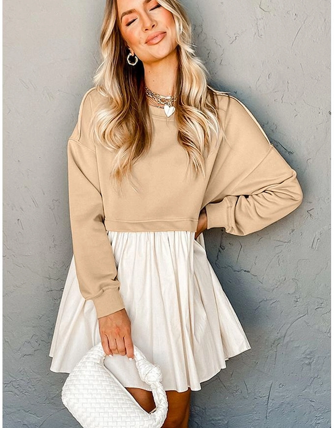 Pale Khaki Sweatshirt Poplin Mini Dress