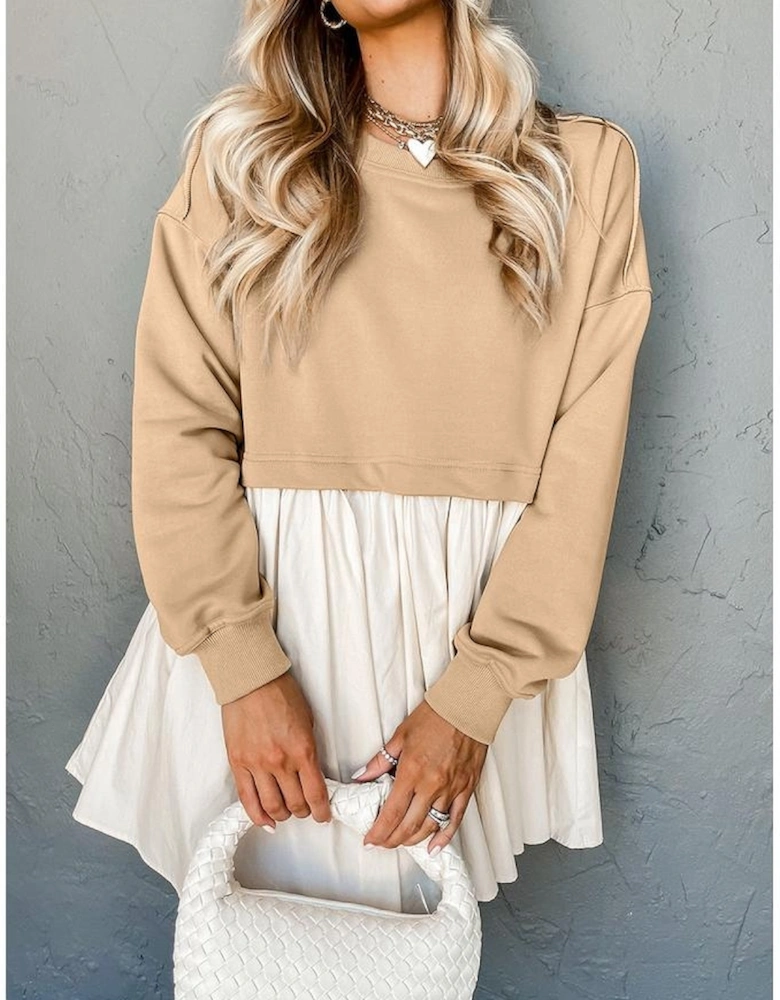 Pale Khaki Sweatshirt Poplin Mini Dress