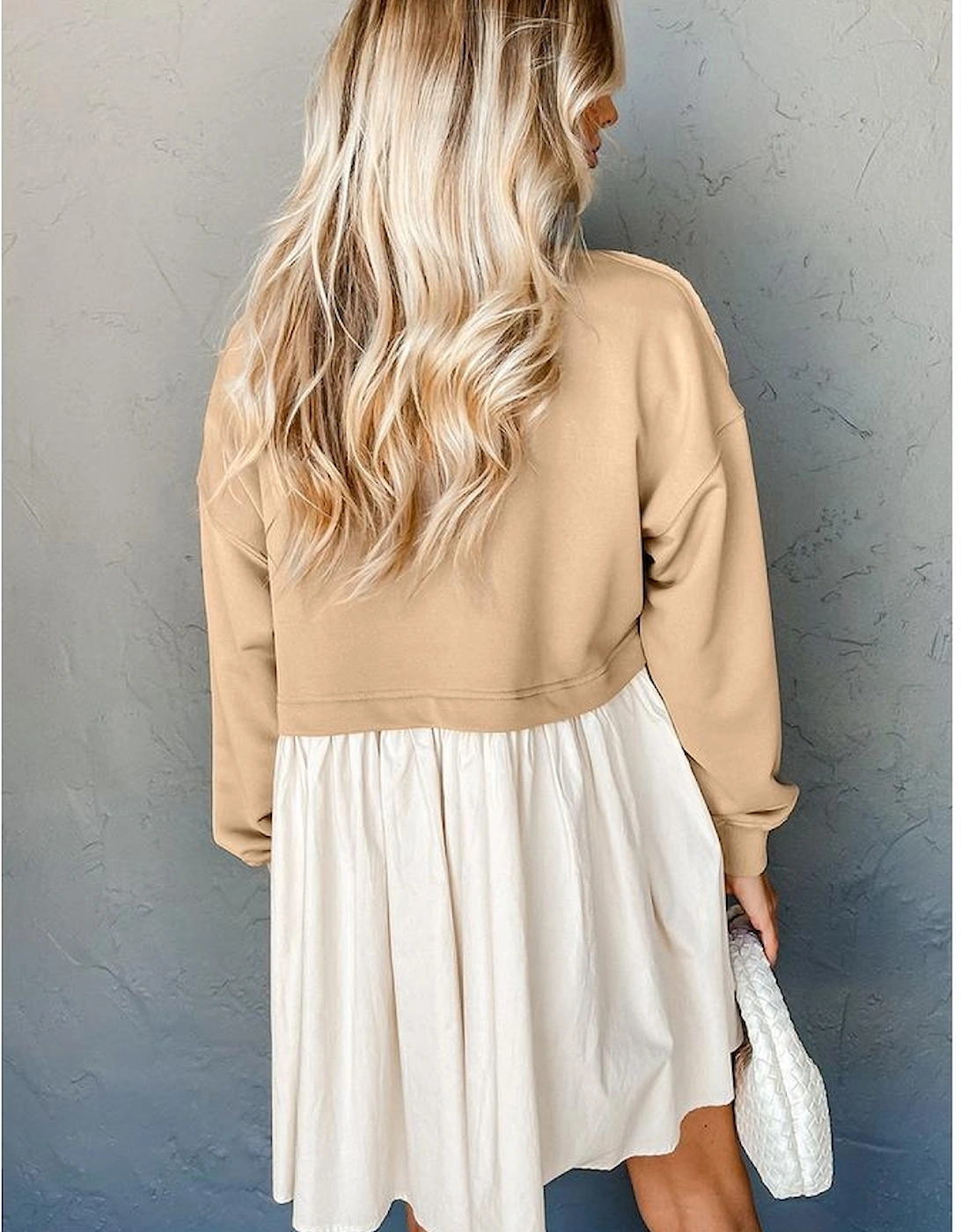 Pale Khaki Sweatshirt Poplin Mini Dress