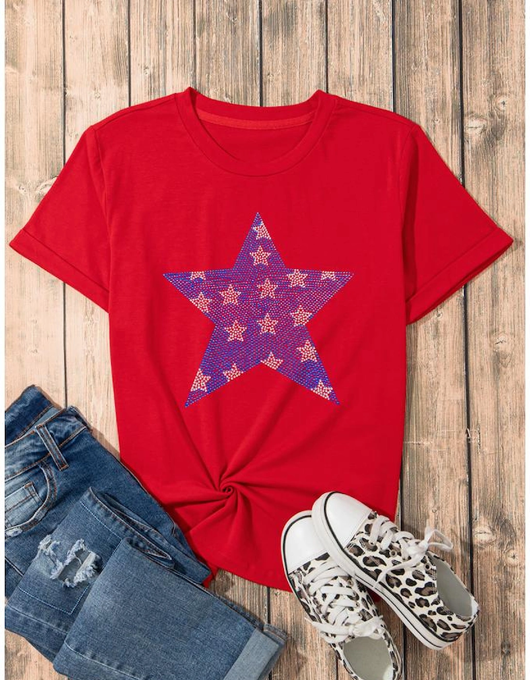 Red Rhinestone Star Pattern Independent Day T Shirt, 7 of 6