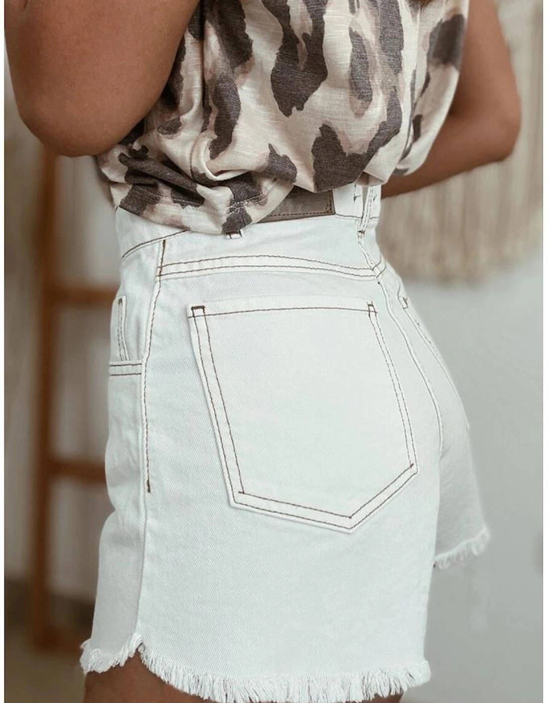 White Raw Hem High Waist Denim Shorts, 3 of 2