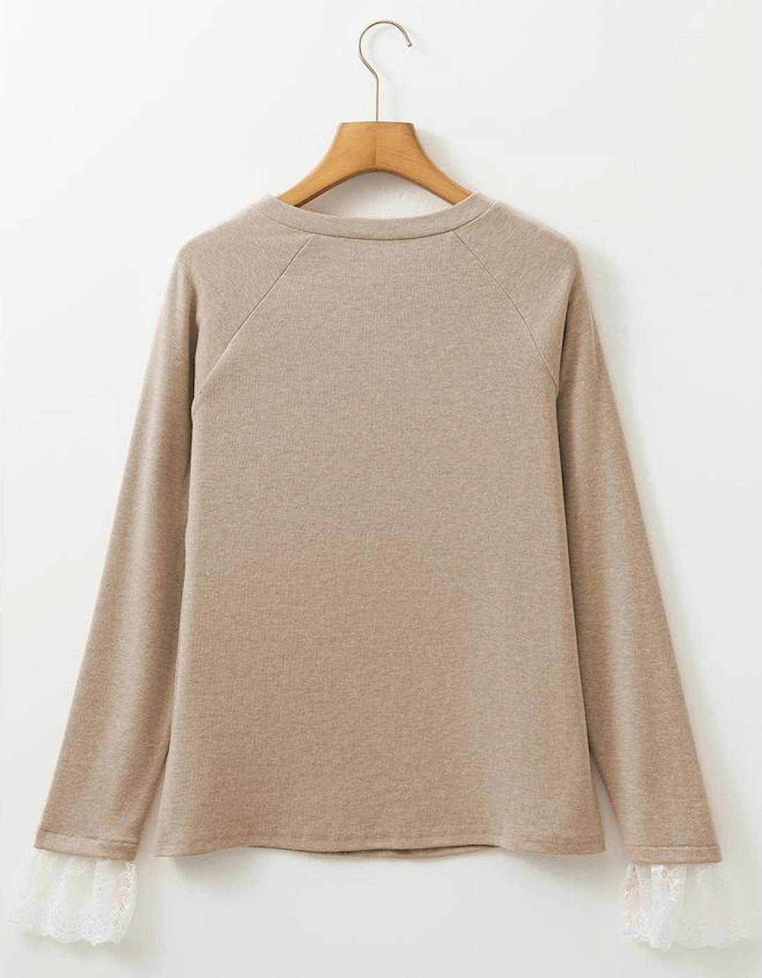 Parchment Seam Detail Lace Contrast Cuffs Raglan Sleeve Top, 12 of 11