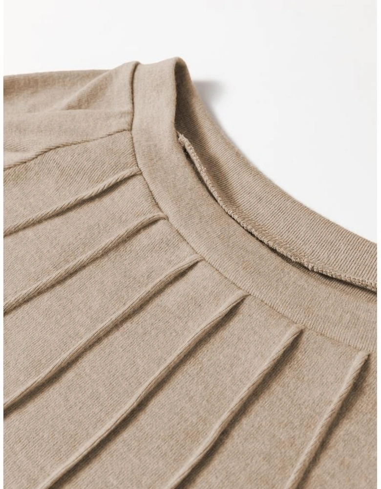 Parchment Seam Detail Lace Contrast Cuffs Raglan Sleeve Top