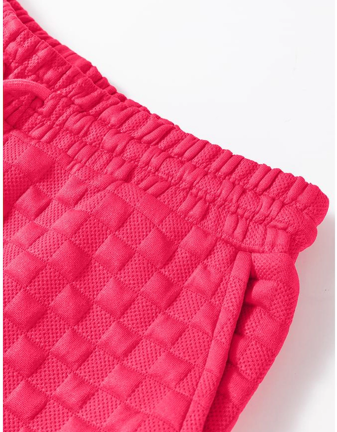 Strawberry Pink Checkered Textured Split Pullover Top and Pants Set