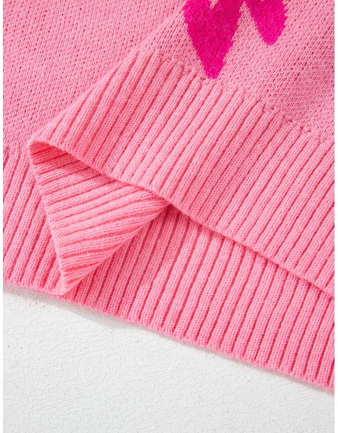 Pink Bow Pattern Drop Shoulder Loose Sweater