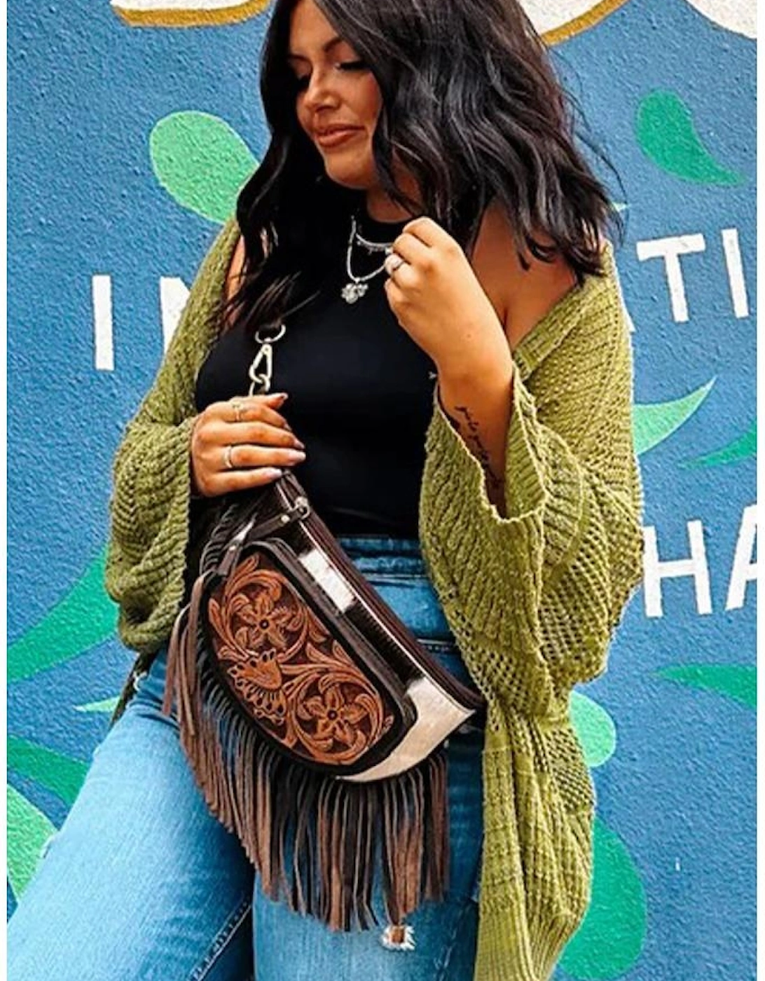 Spinach Green Oversize Crochet Knit Open Cardigan