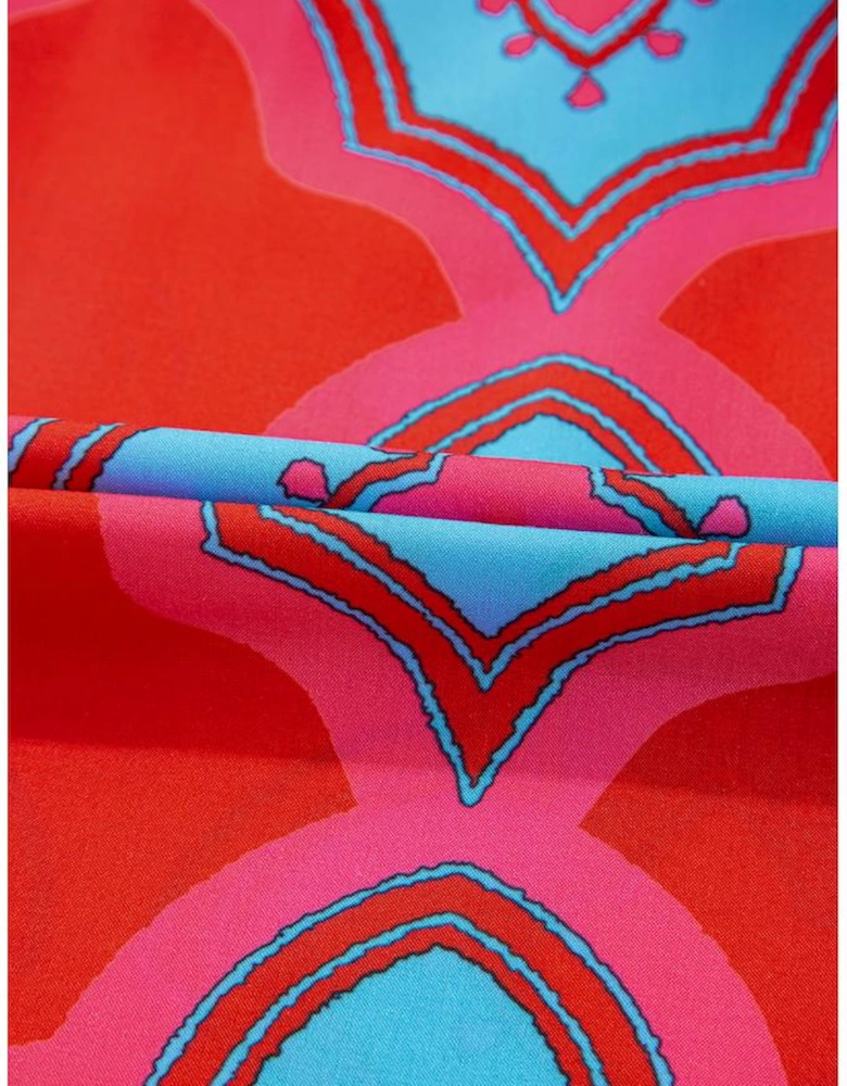 Red Abstract Floral Print Trimmed Flutter Sleeve Blouse