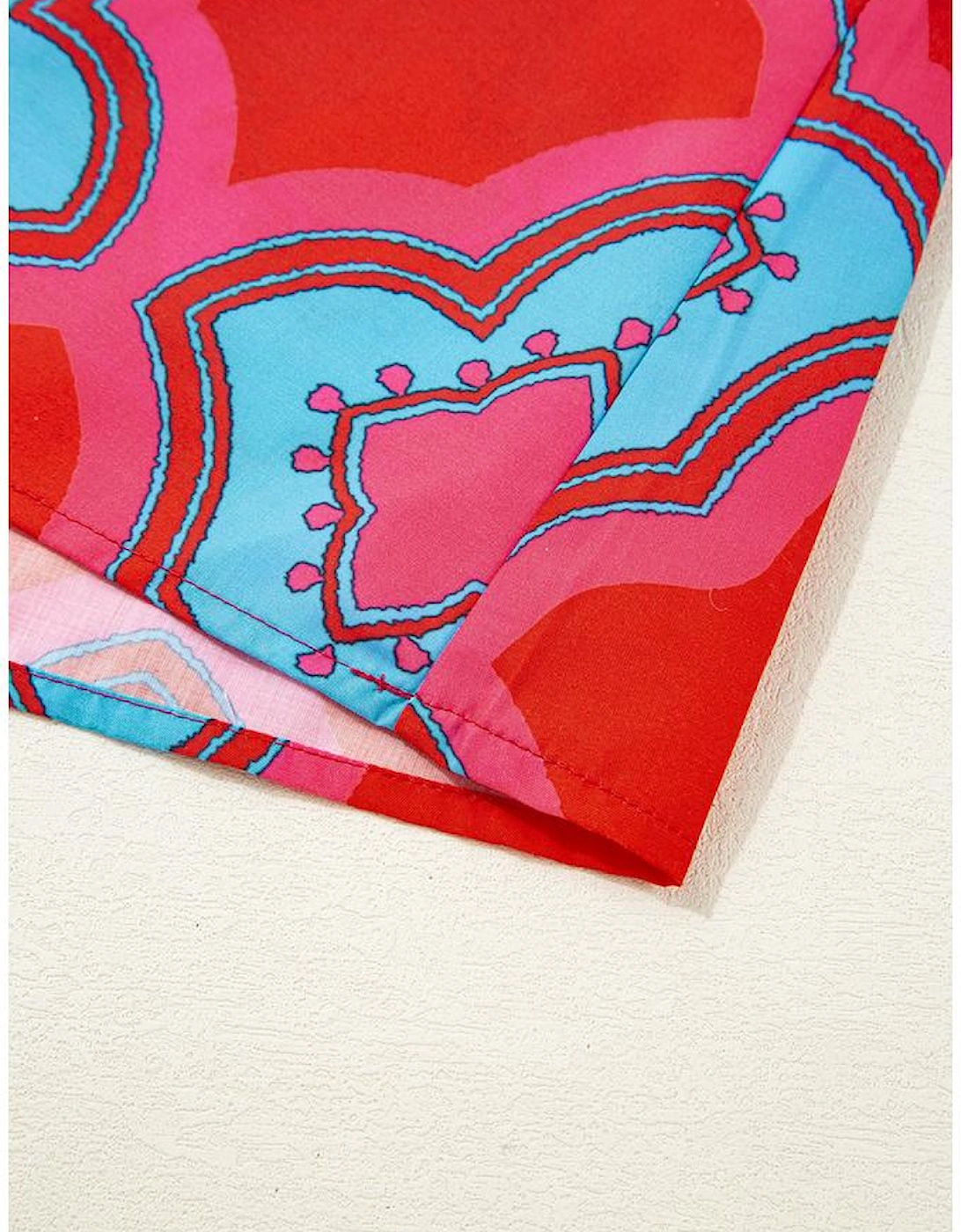 Red Abstract Floral Print Trimmed Flutter Sleeve Blouse