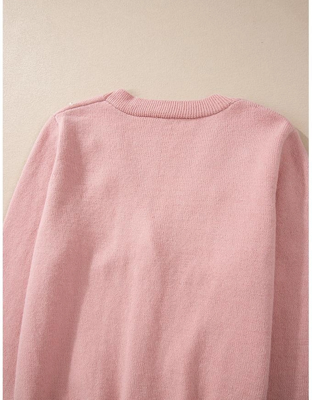 Sepia Rose Textured Knit Pearl Beaded Button Up Cardigan