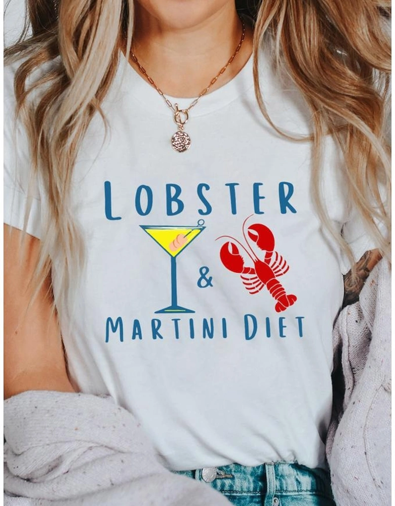 White LOBSTER MARTINI DIET Cocktail & Crawfish Print T Shirt
