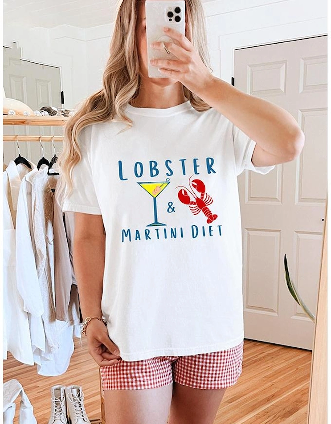White LOBSTER MARTINI DIET Cocktail & Crawfish Print T Shirt, 7 of 6