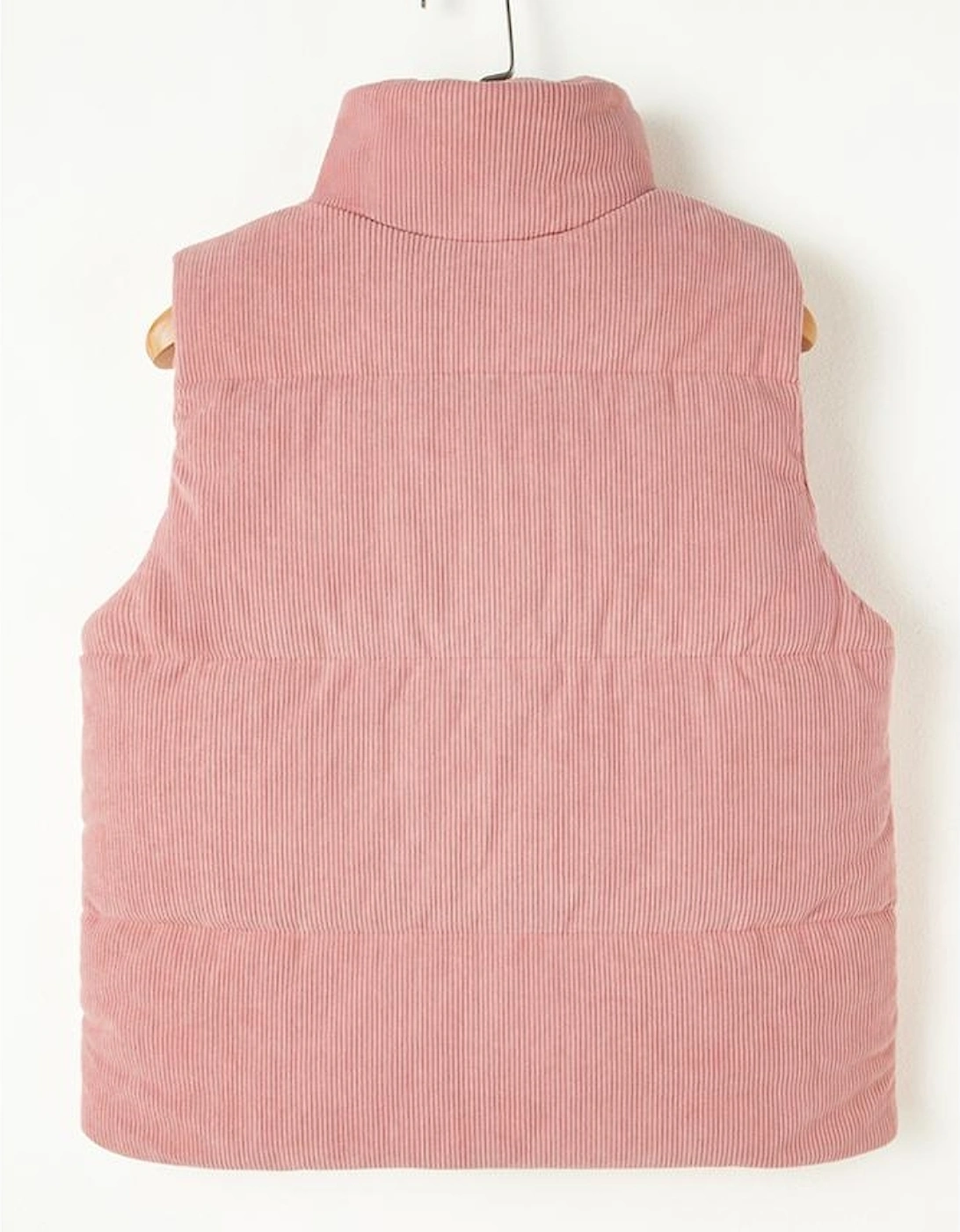 Apricot Pink Corduroy Stand Neck Zipped Puffer Vest