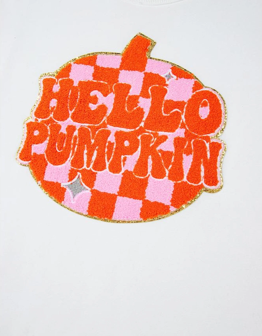 White Terry Halloween Pumpkin Patched Pattern Pullover Sweatshirt