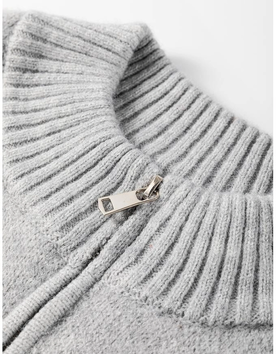 Gray Plus Size Embroidered Floral Pattern Half Zip Sweater