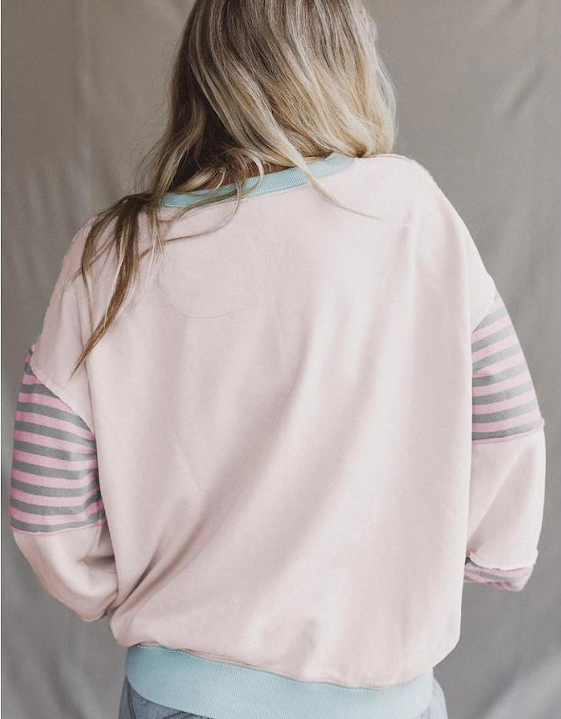 Delicacy Striped Colorblock Patchwork Drop Shoulder Sweatshirt, 6 of 5