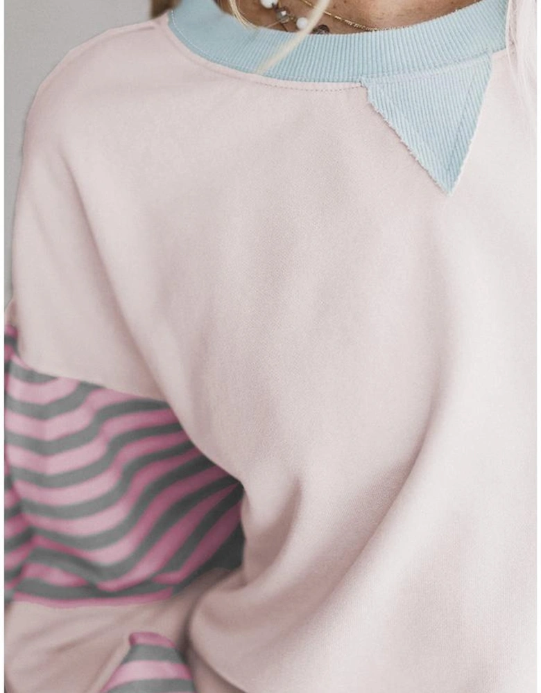 Delicacy Striped Colorblock Patchwork Drop Shoulder Sweatshirt