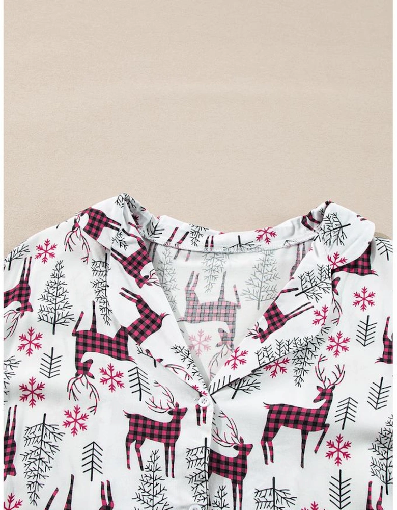 White Christmas Printed Shirt and Pants Pajama Set