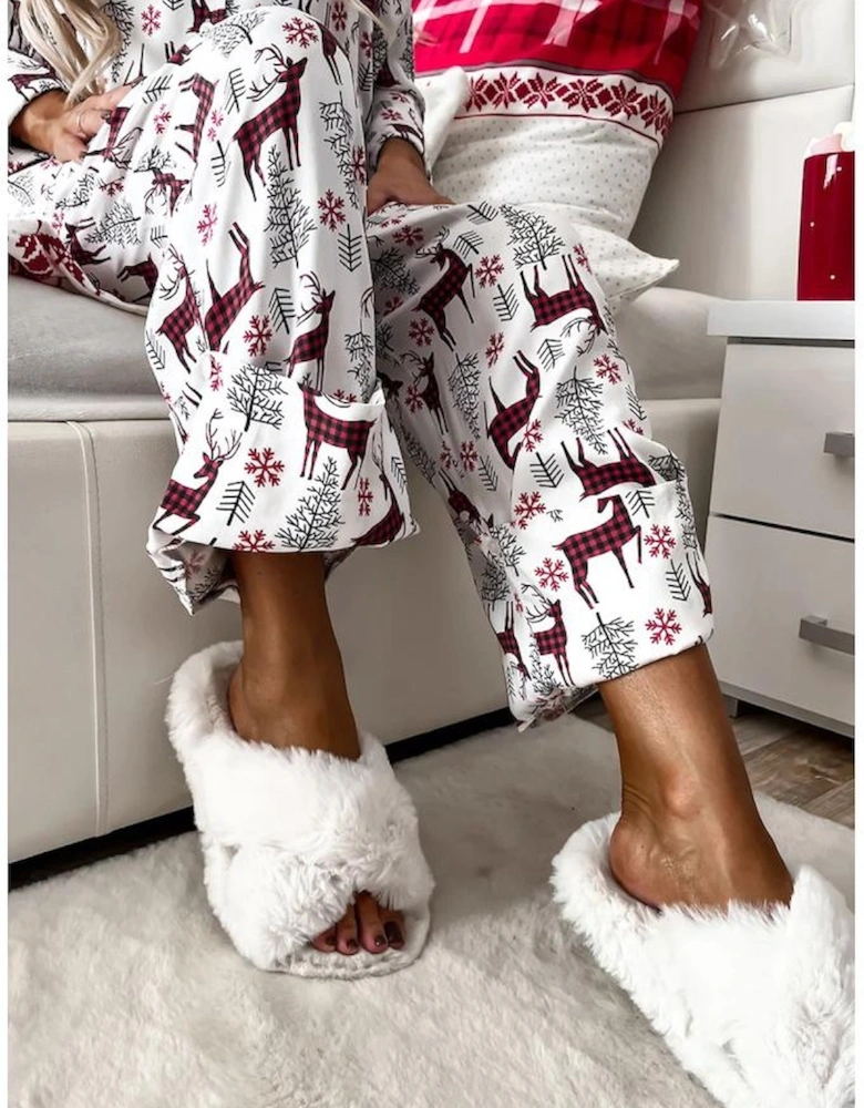 White Christmas Printed Shirt and Pants Pajama Set