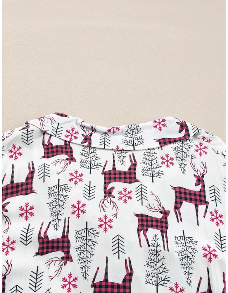 White Christmas Printed Shirt and Pants Pajama Set