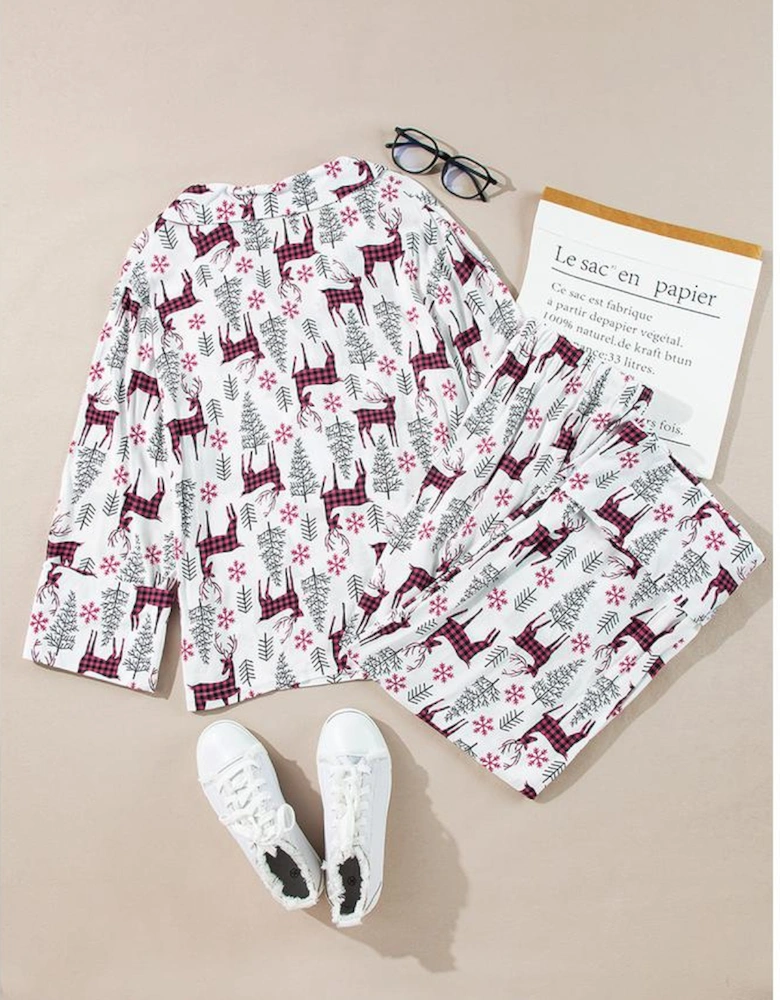 White Christmas Printed Shirt and Pants Pajama Set