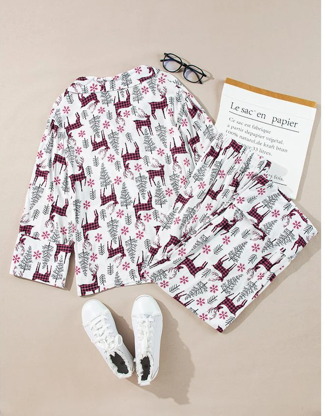 White Christmas Printed Shirt and Pants Pajama Set