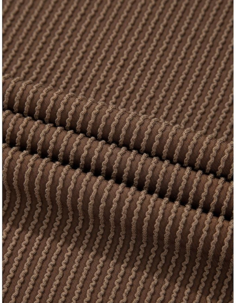 Chestnut Corded Knit Long Sleeve Top and High Waist Shorts Set