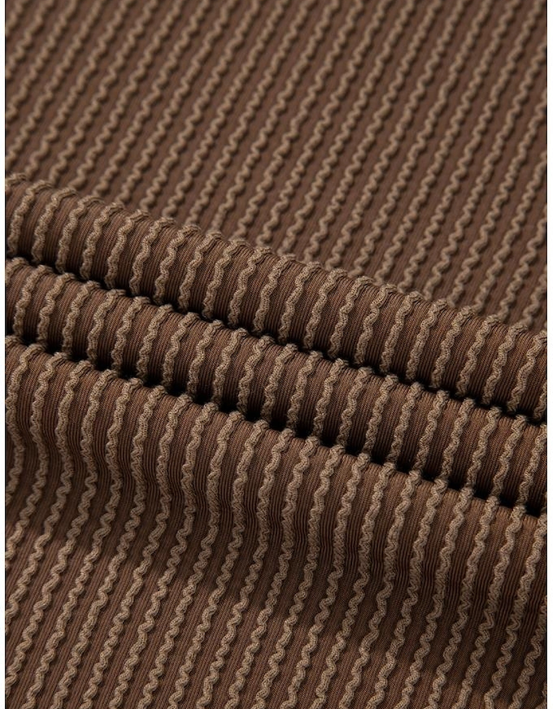 Chestnut Corded Knit Long Sleeve Top and High Waist Shorts Set