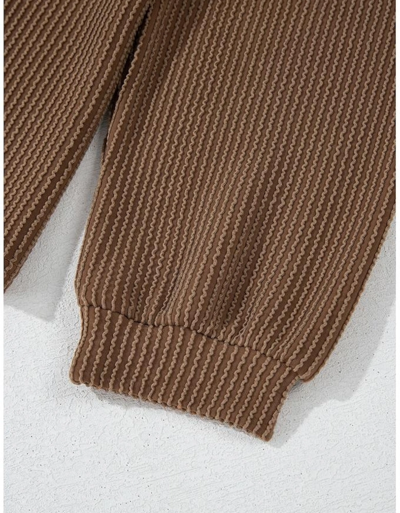 Chestnut Corded Knit Long Sleeve Top and High Waist Shorts Set