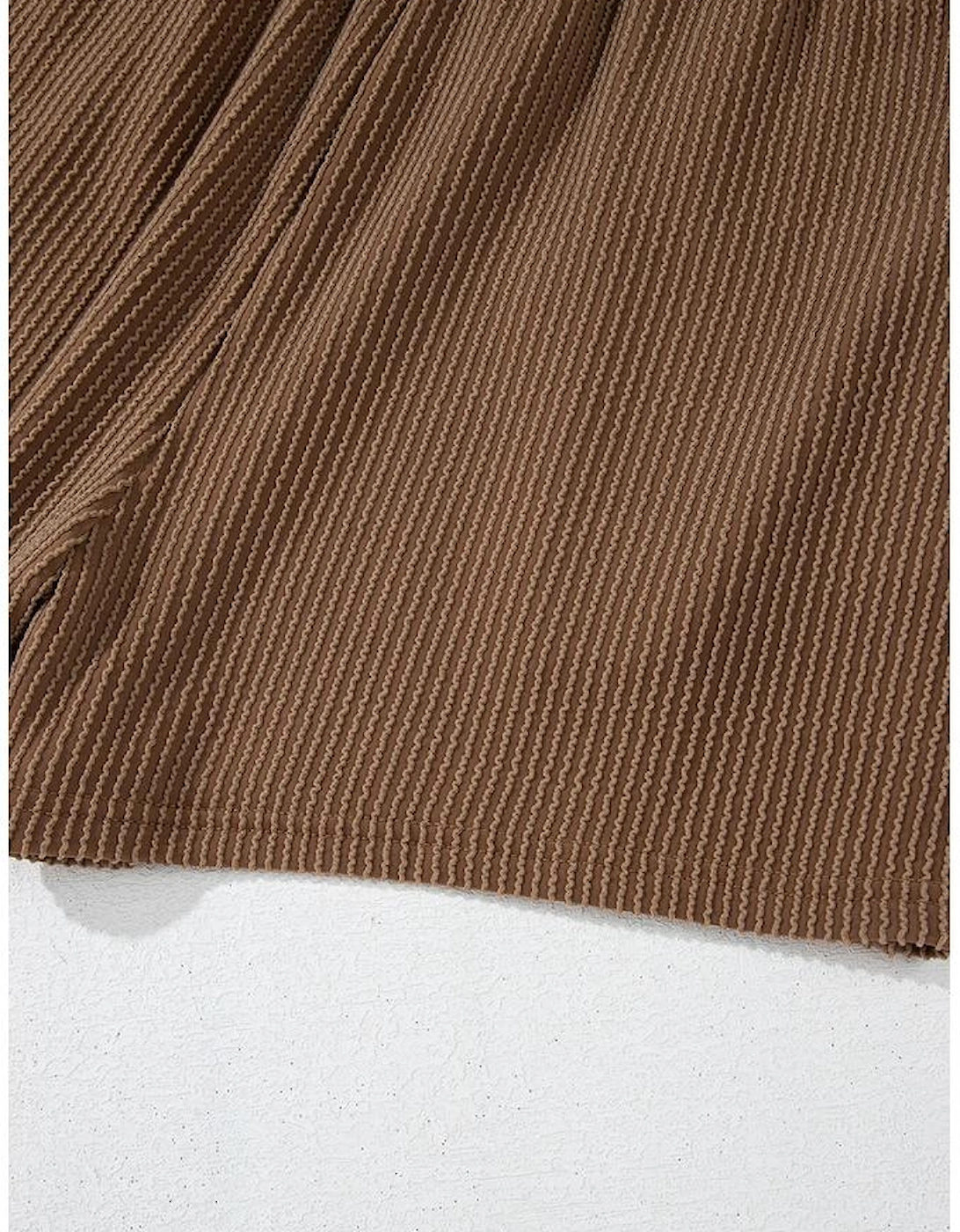 Chestnut Corded Knit Long Sleeve Top and High Waist Shorts Set