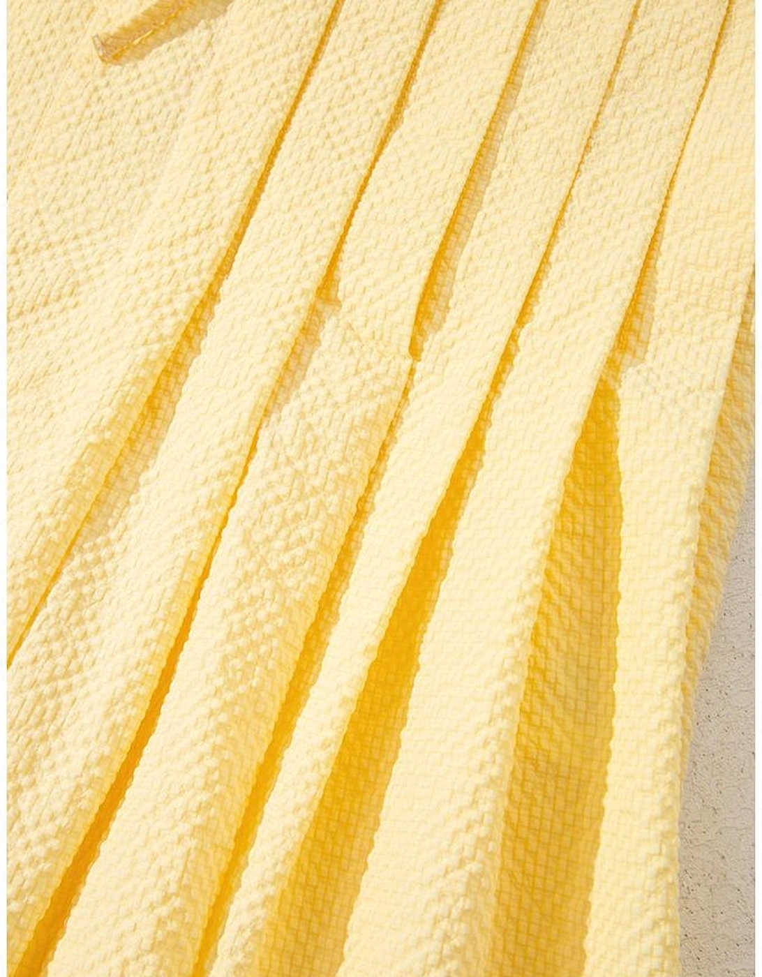 Yellow Cream Bow Tie Notched Neck Pleated Tank Top