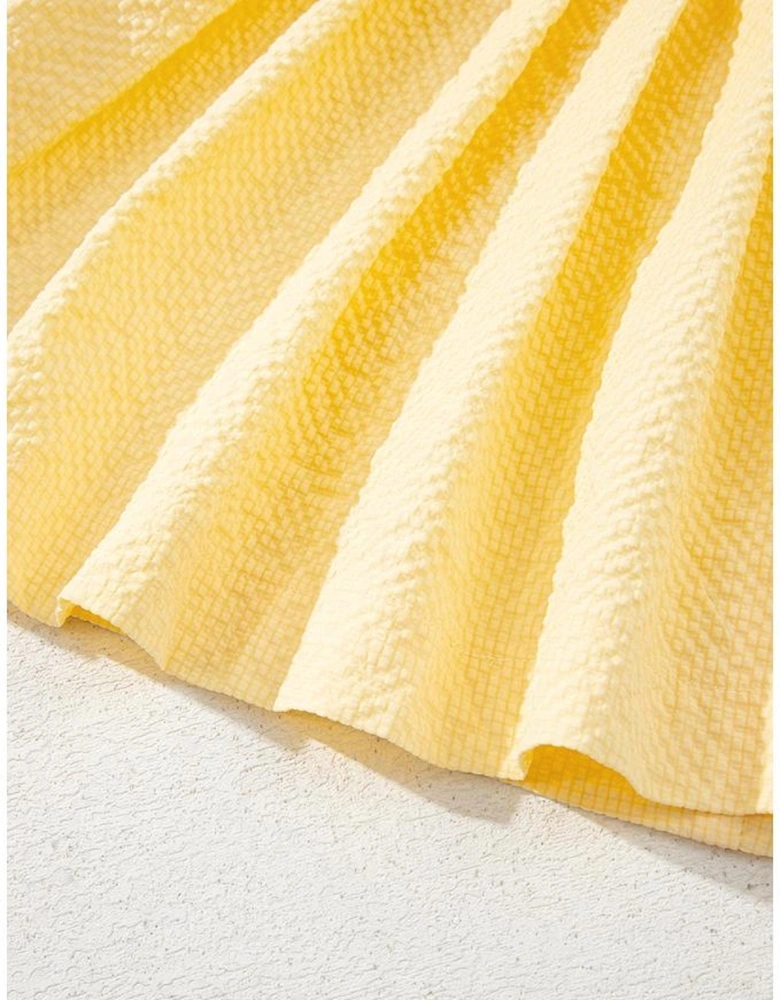 Yellow Cream Bow Tie Notched Neck Pleated Tank Top