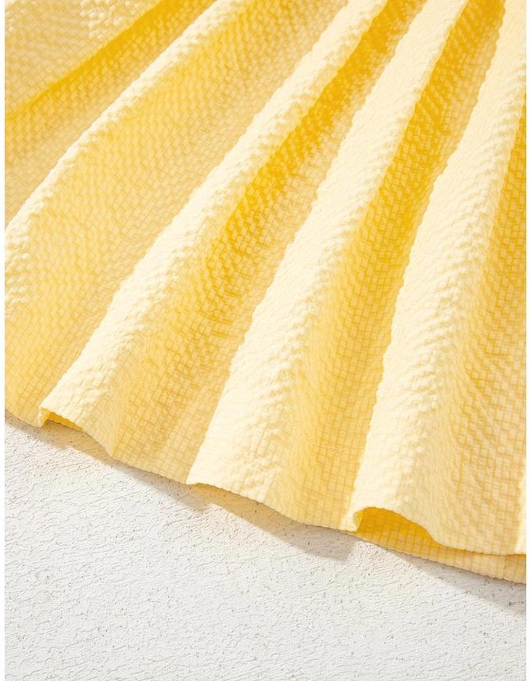 Yellow Cream Bow Tie Notched Neck Pleated Tank Top