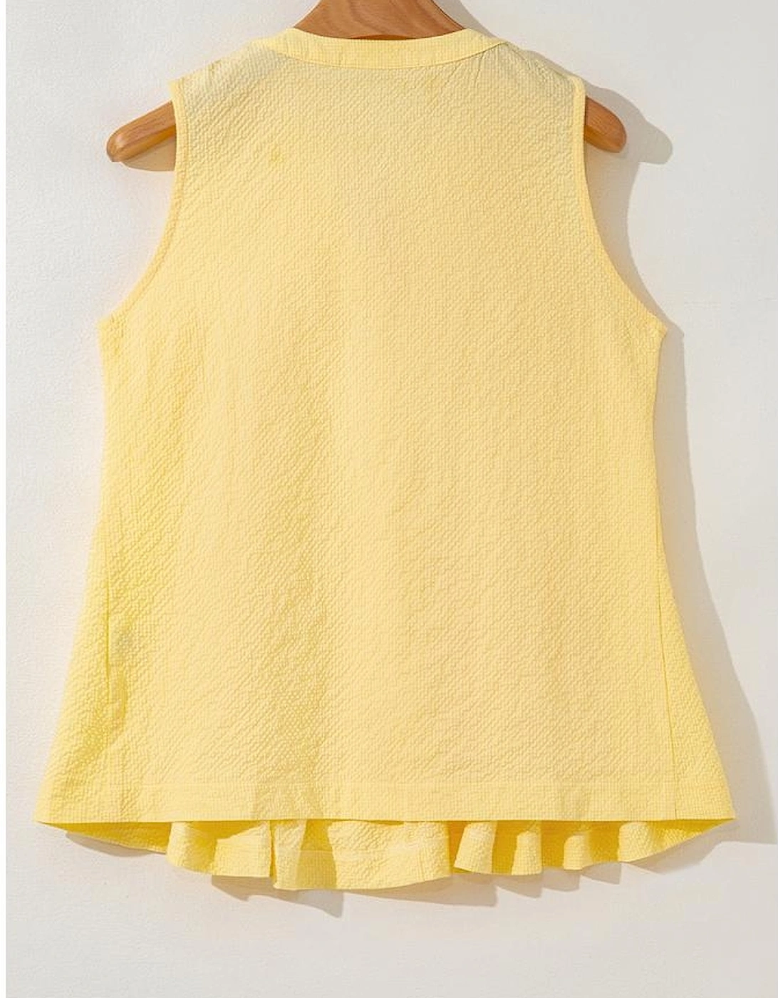 Yellow Cream Bow Tie Notched Neck Pleated Tank Top