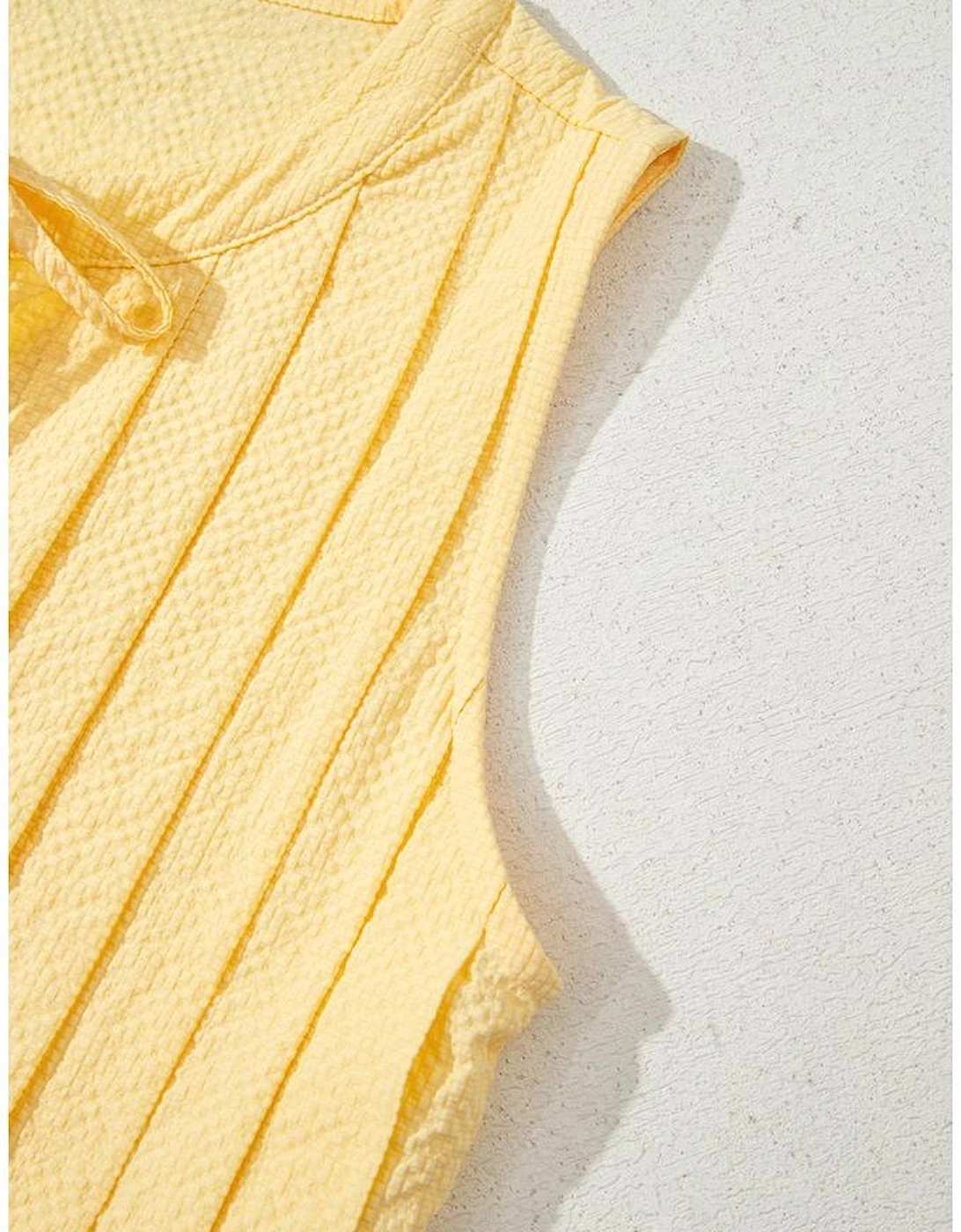 Yellow Cream Bow Tie Notched Neck Pleated Tank Top