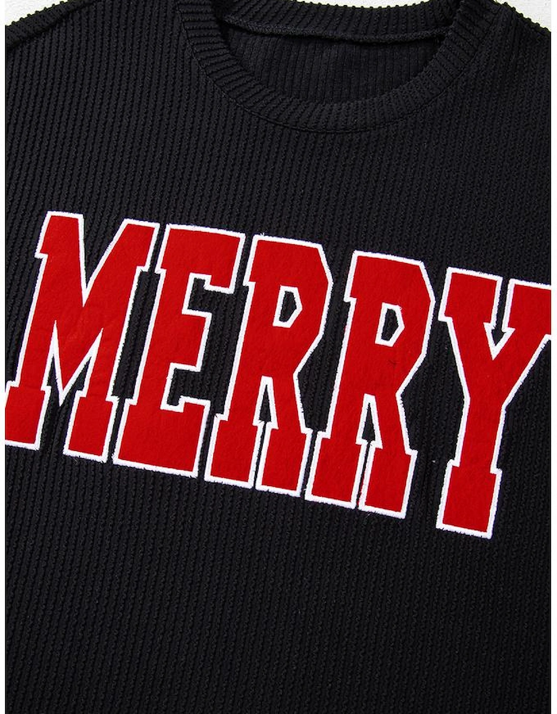 Black Corded MERRY Graphic Long Sleeve Top and Shorts Set