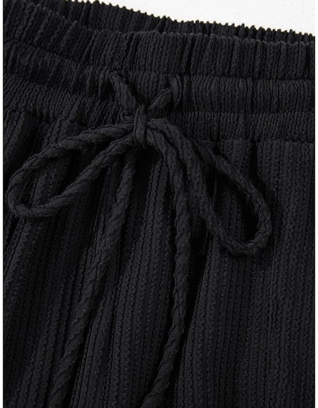 Black Corded MERRY Graphic Long Sleeve Top and Shorts Set