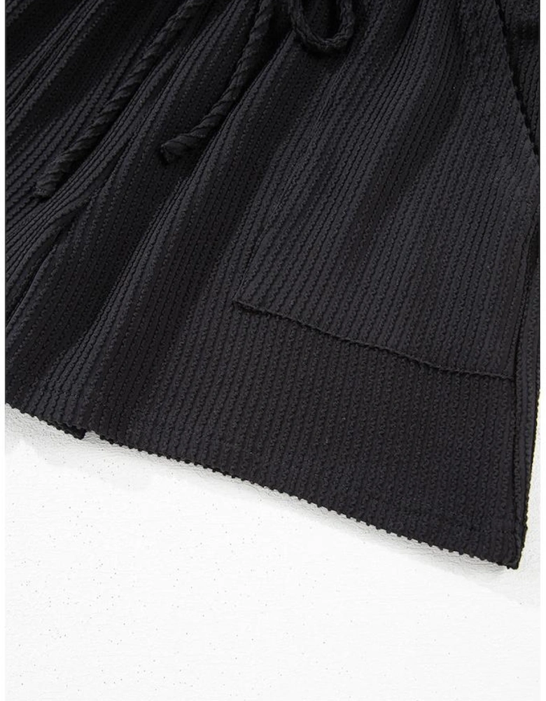 Black Corded MERRY Graphic Long Sleeve Top and Shorts Set