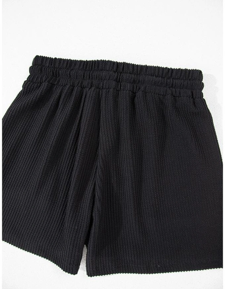 Black Corded MERRY Graphic Long Sleeve Top and Shorts Set