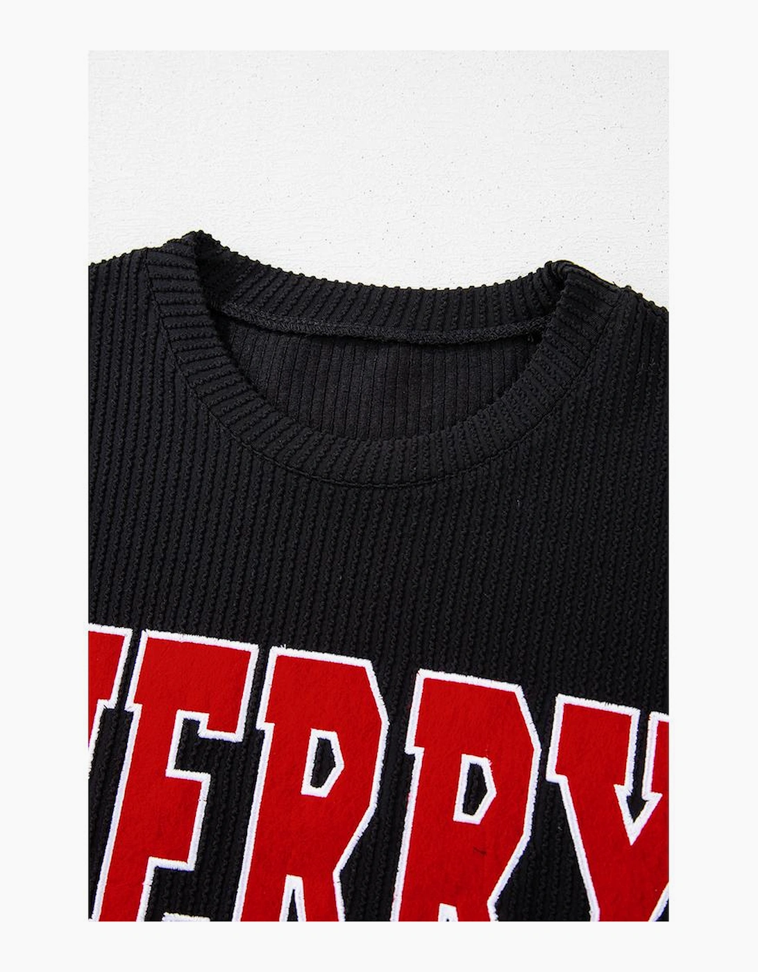 Black Corded MERRY Graphic Long Sleeve Top and Shorts Set