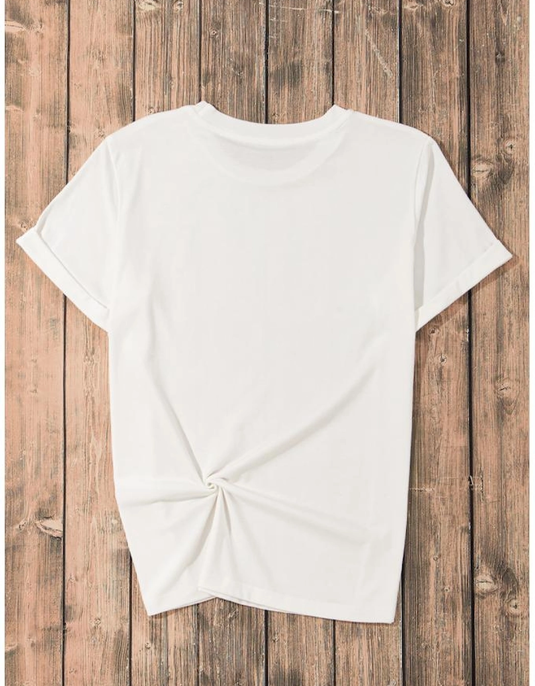 White Sequin Strawberry Patched Crew Neck T Shirt