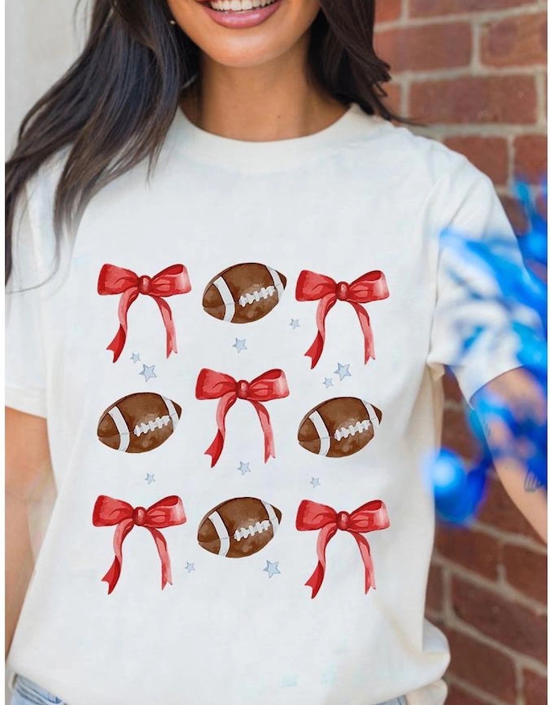 White Bowknot Rugby Graphic Crew Neck Tee