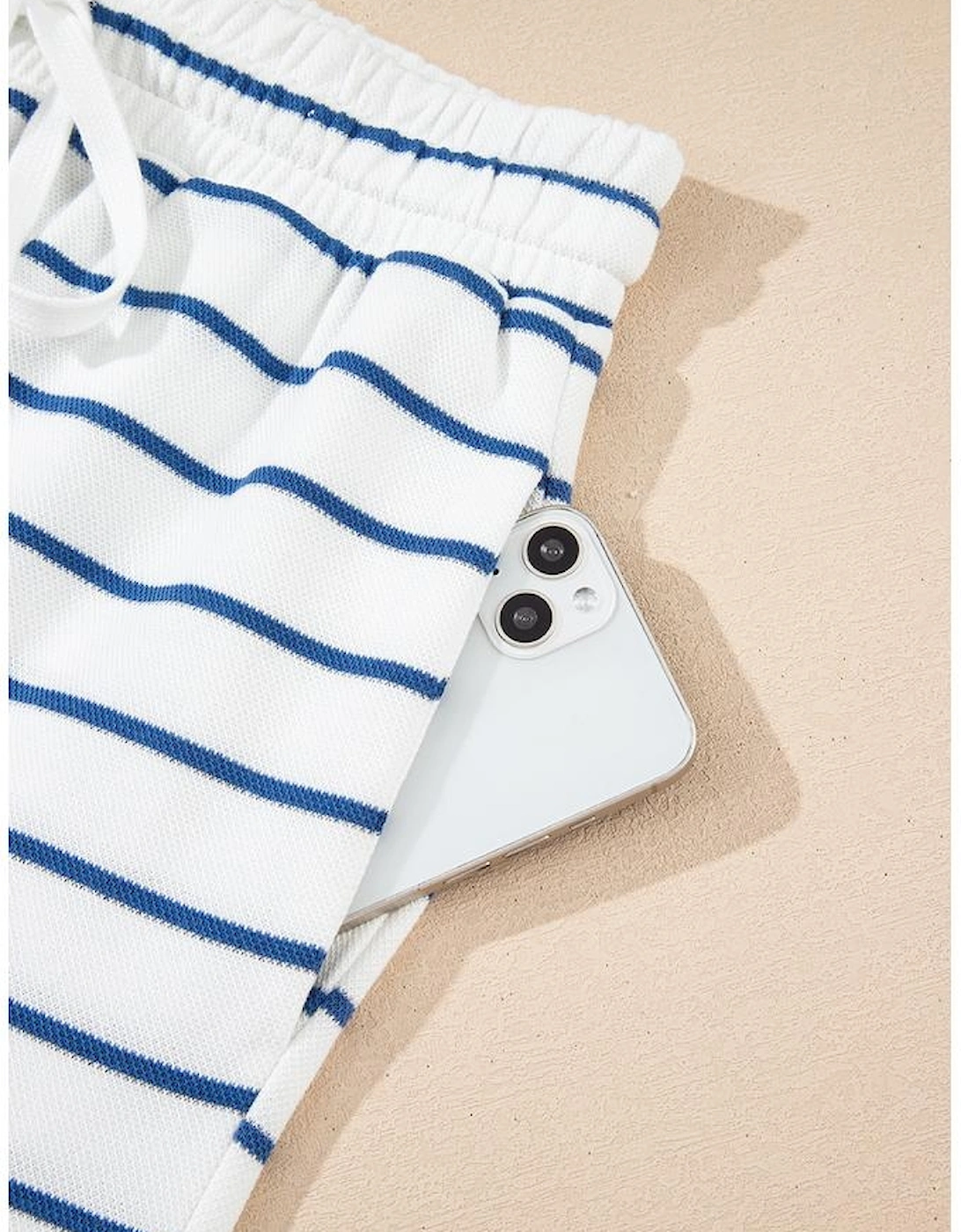 Sail Blue Striped Long Sleeve Top Drawstring Wide Leg Pants 2pcs Outfit