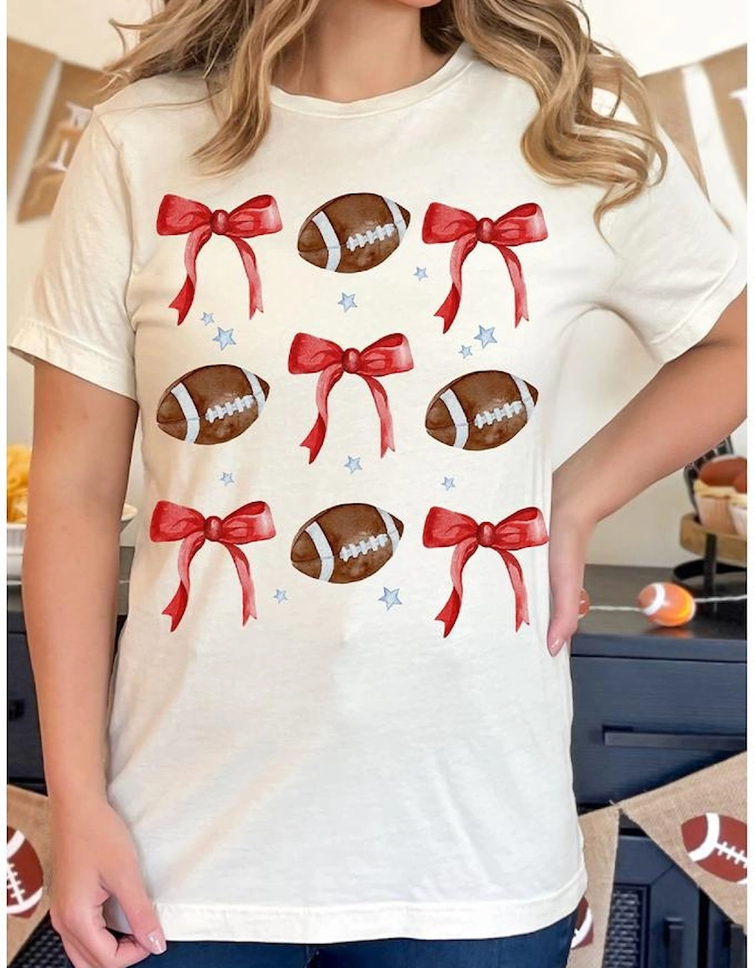 White Bowknot Rugby Graphic Crew Neck Tee, 6 of 5