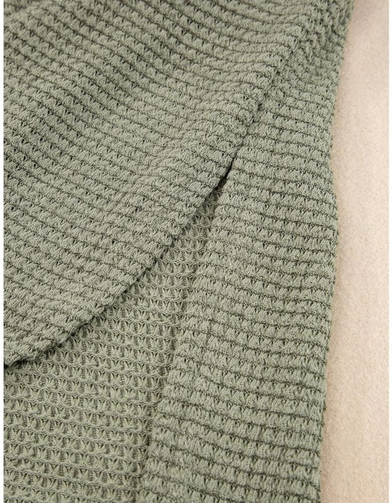 Jungle Green Waffle Texture Curved Hem Side Slit T-shirt Dress