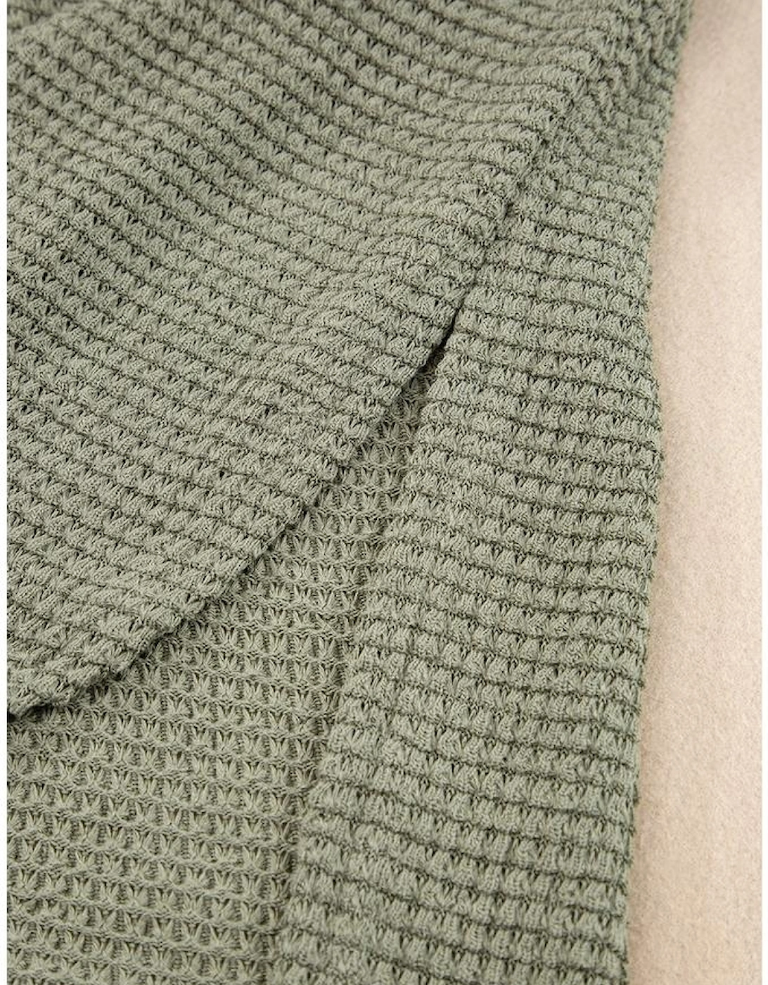 Jungle Green Waffle Texture Curved Hem Side Slit T-shirt Dress