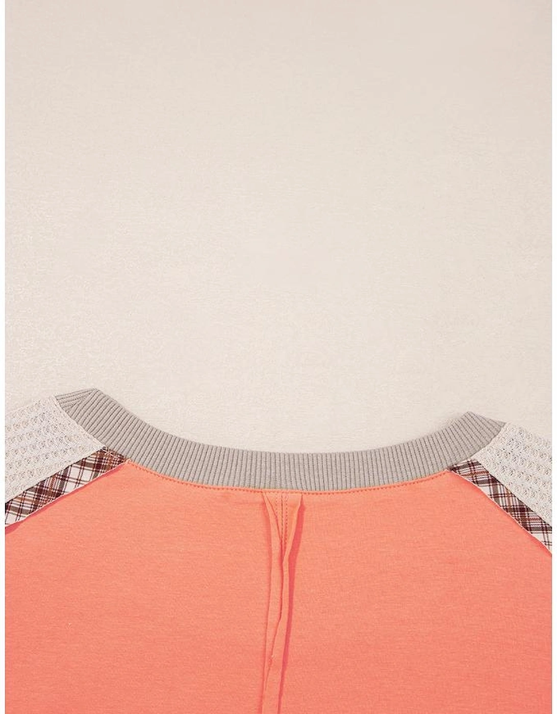 Grapefruit Orange Plaid Waffle Flower Patchwork Bracelet Sleeve Top