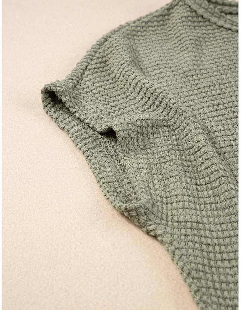 Jungle Green Waffle Texture Curved Hem Side Slit T-shirt Dress