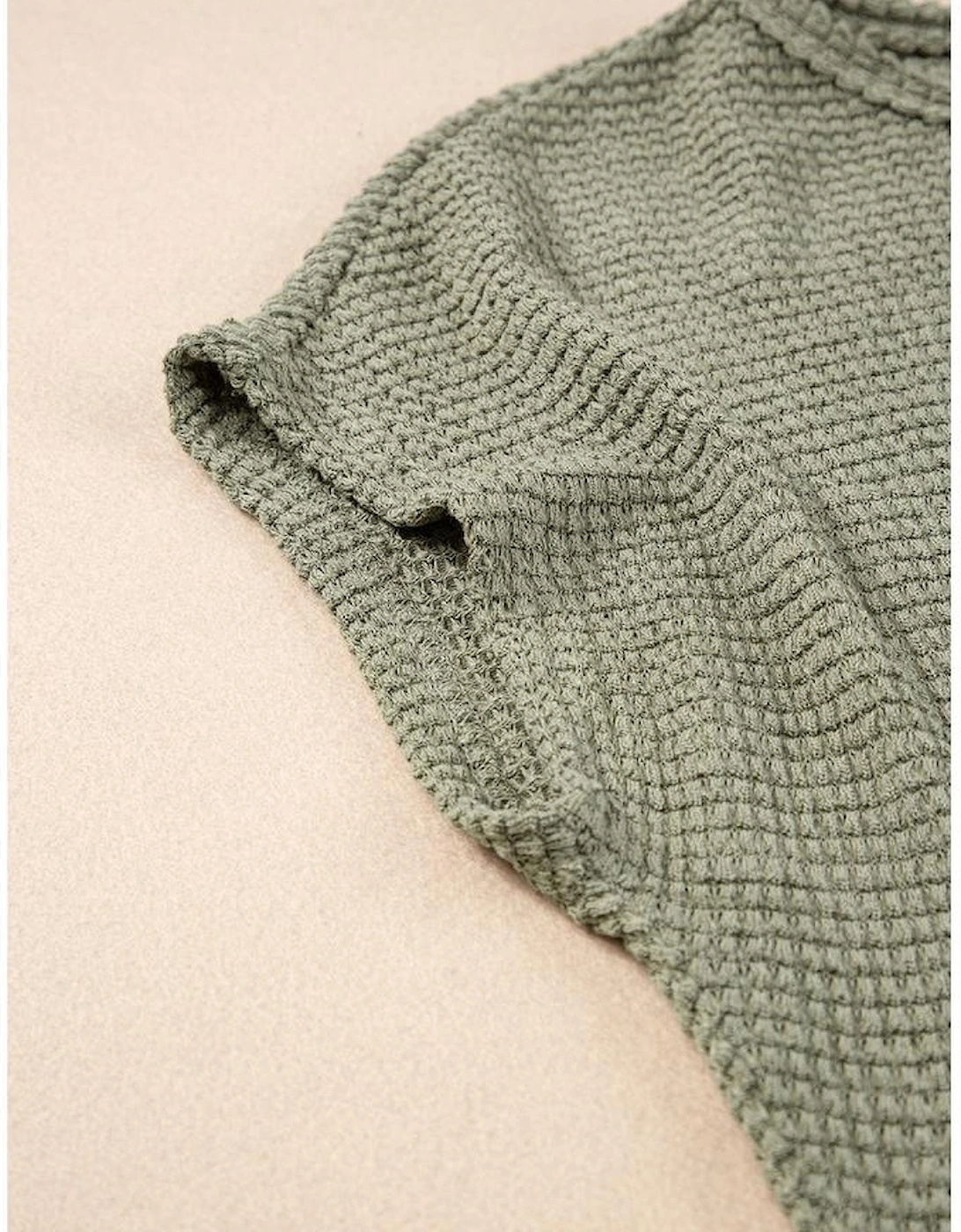 Jungle Green Waffle Texture Curved Hem Side Slit T-shirt Dress