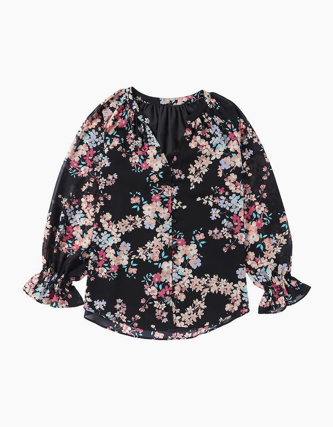 Black Wildflower Print Chiffon Blouse, 16 of 15