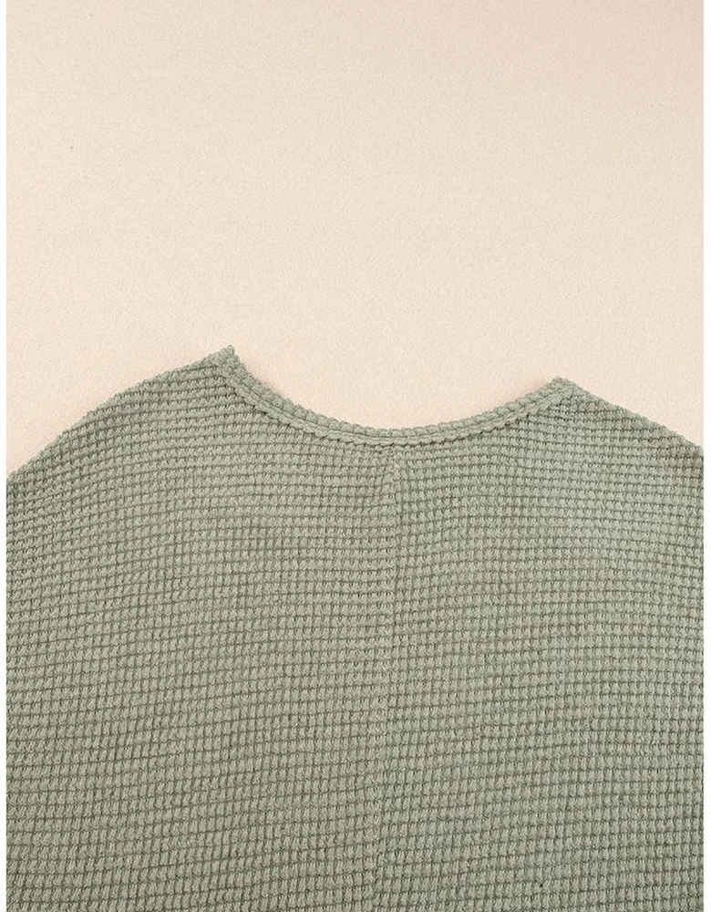 Jungle Green Waffle Texture Curved Hem Side Slit T-shirt Dress